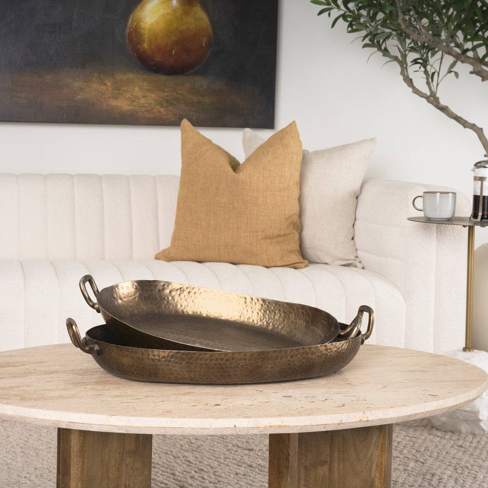 Pama Hammered Gold Metal Decorative Trays (Set of 2) Decor Mercana