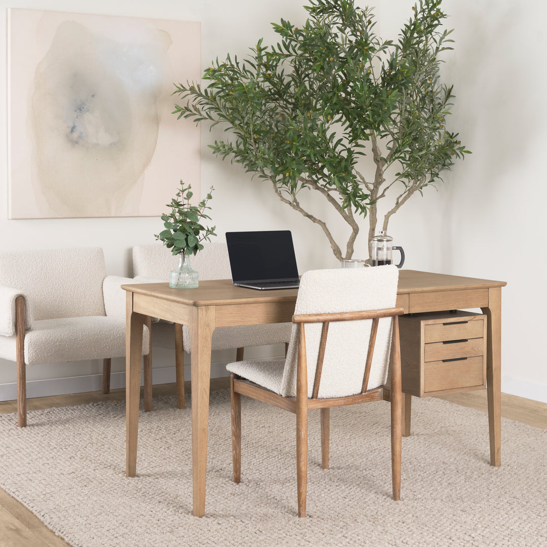 Cavett Cream Boucle Upholstered Seat W/Light Brown Wood Frame Dining Chair Living Room Mercana