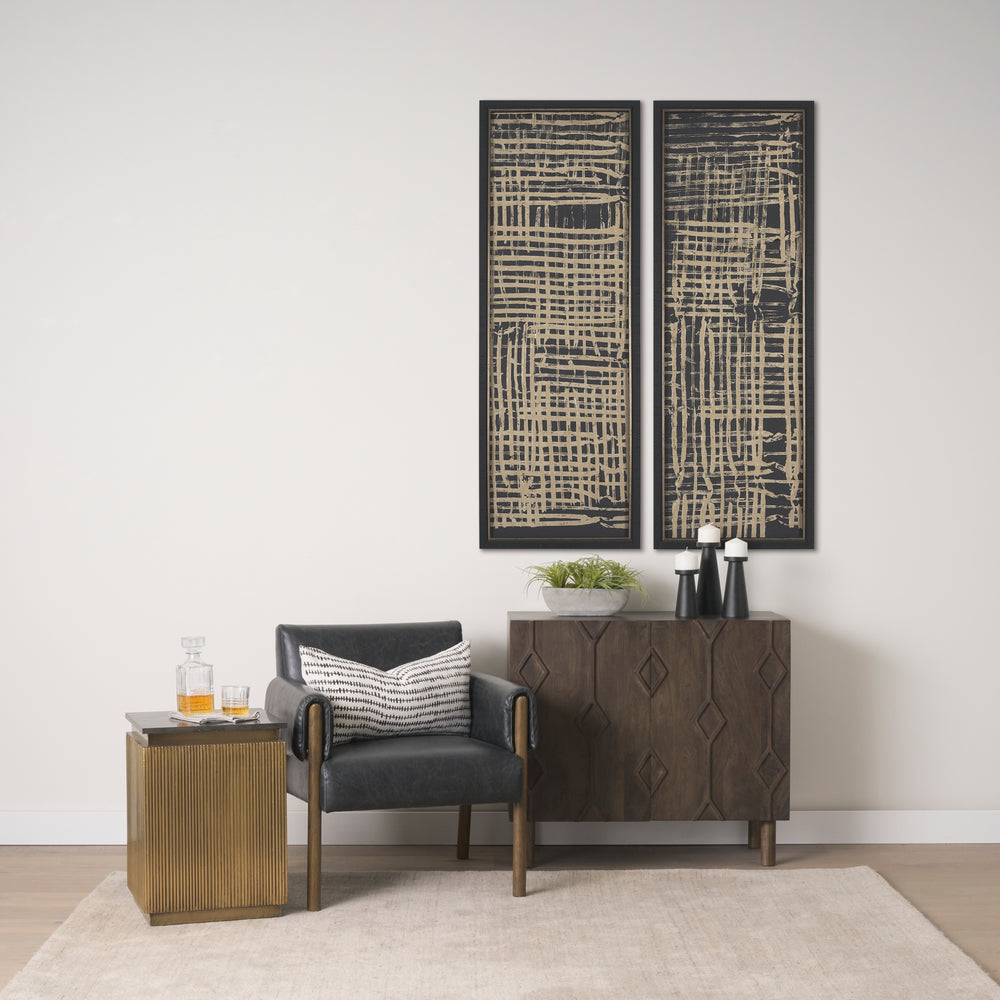 Satima Black Marble w/ Gold Metal Square Fluted Accent Table Dining Room Mercana