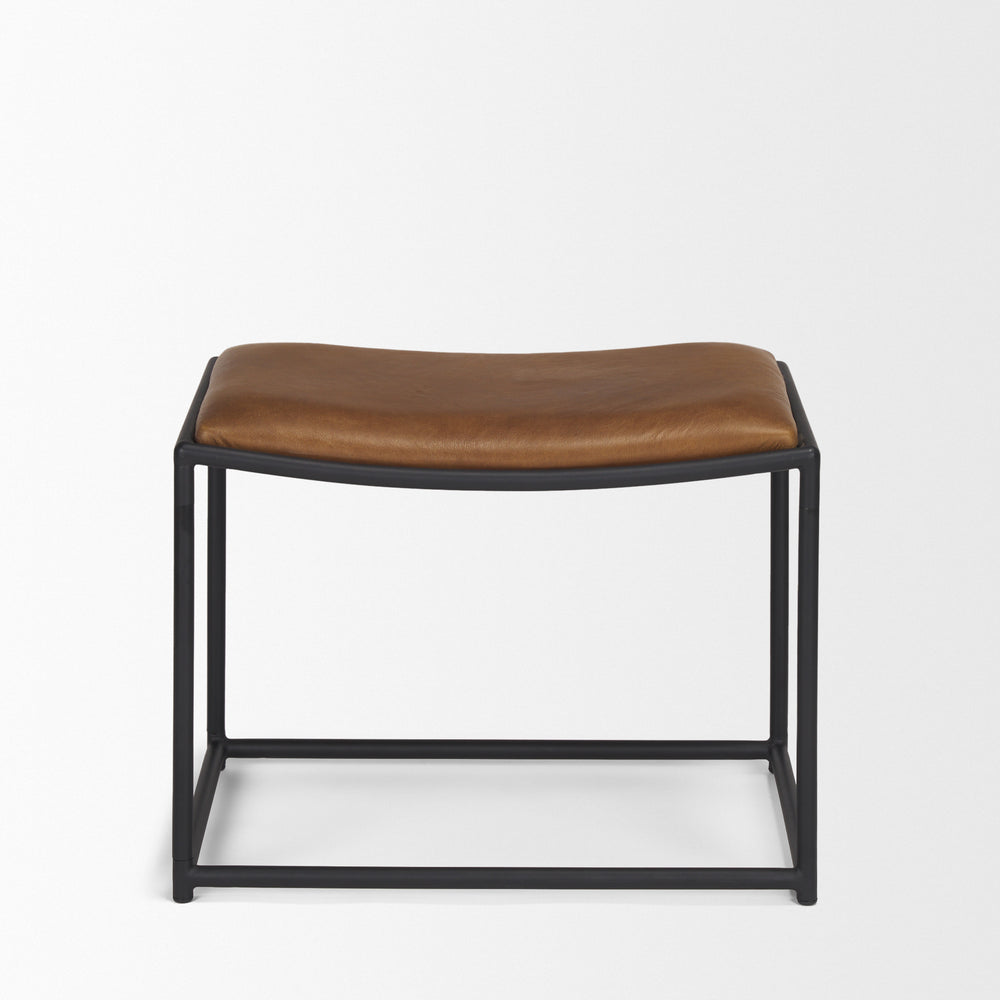 Taniel Brown Leather w/ Black Metal Stool Living Room Mercana