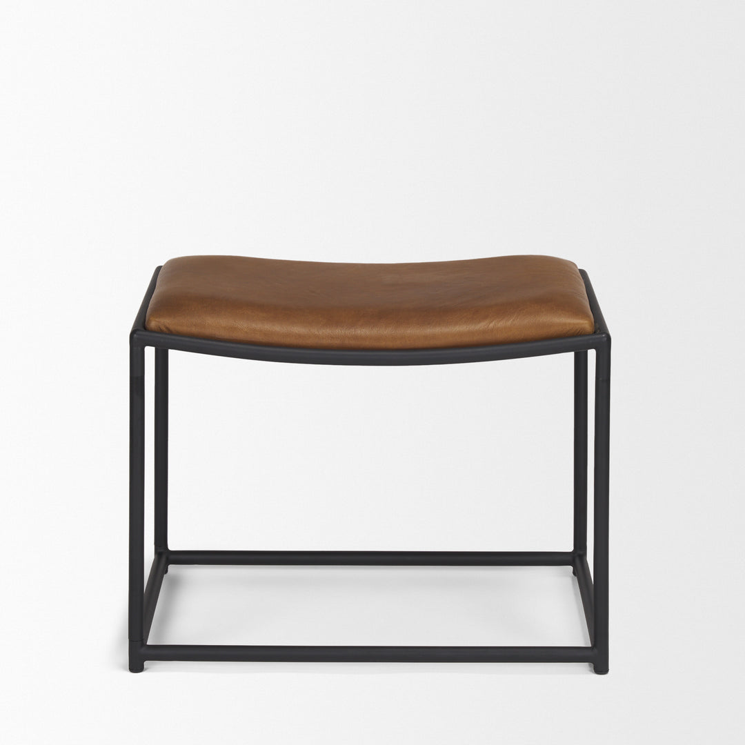 Taniel Brown Leather w/ Black Metal Stool Living Room Mercana