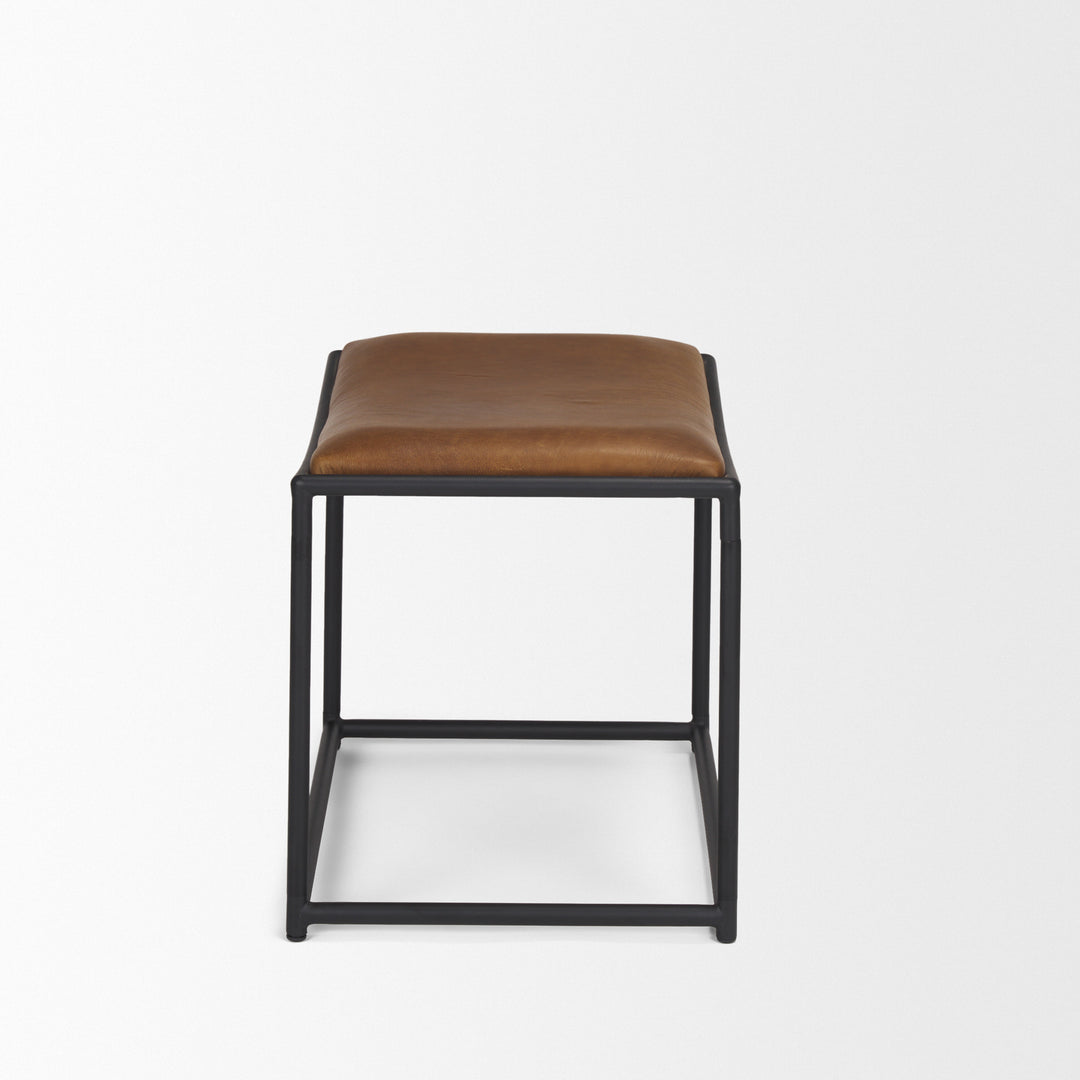 Taniel Brown Leather w/ Black Metal Stool Living Room Mercana