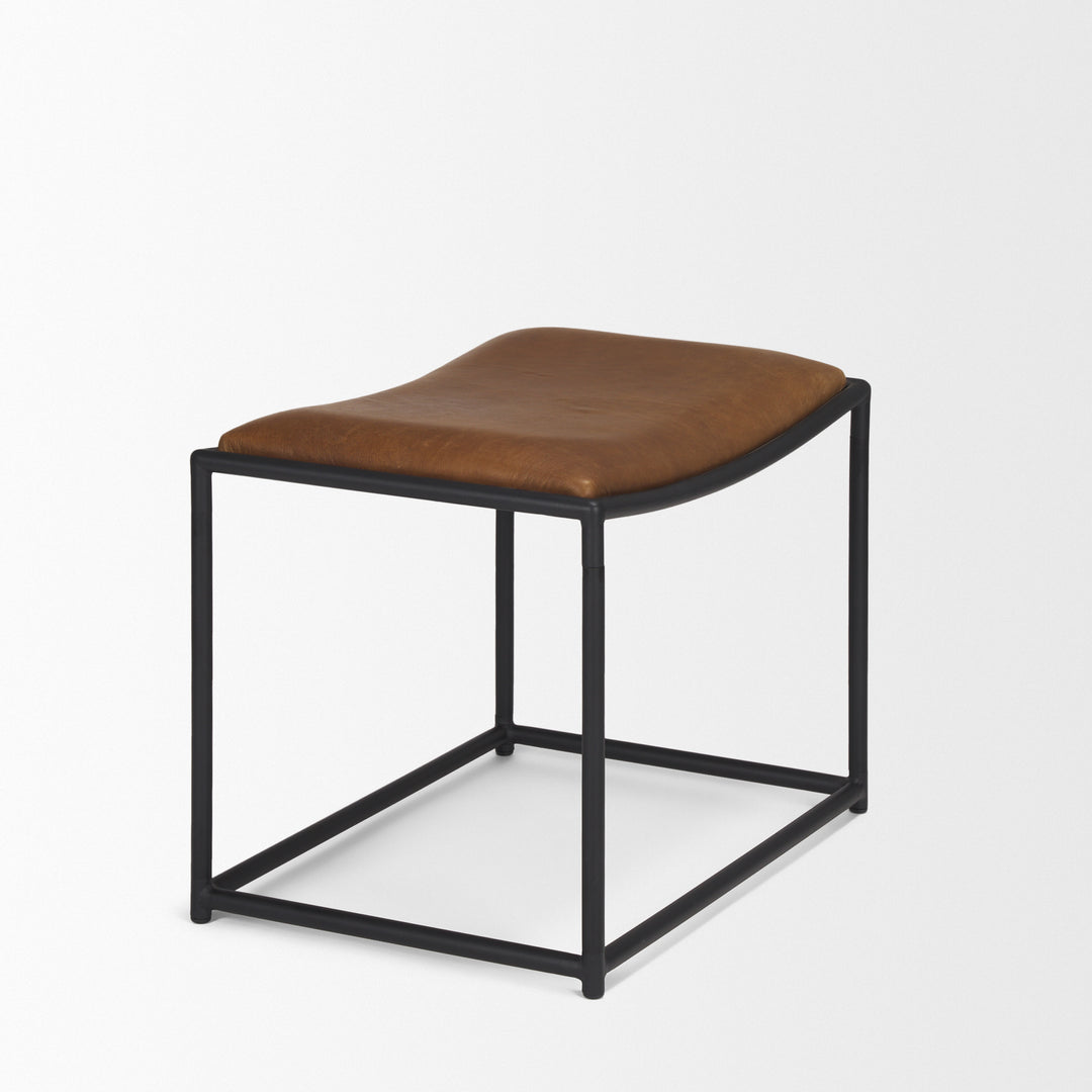 Taniel Brown Leather w/ Black Metal Stool Living Room Mercana