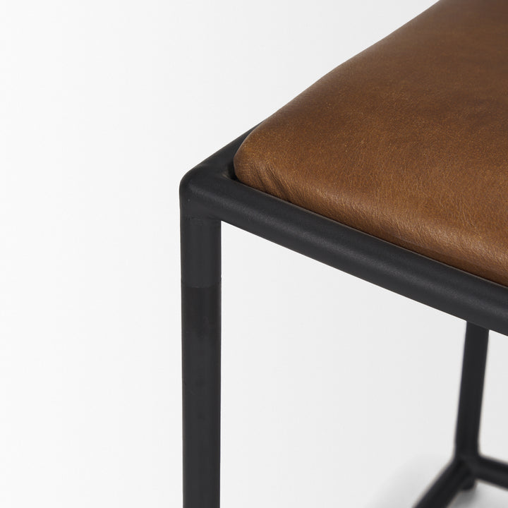 Taniel Brown Leather w/ Black Metal Stool Living Room Mercana