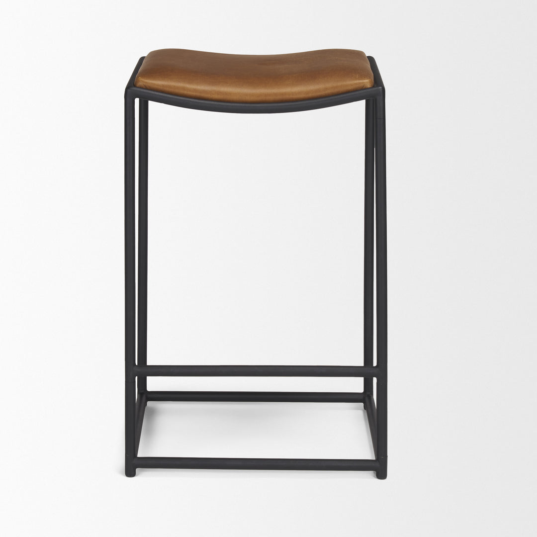 Taniel Brown Leather w/ Black Metal Counter Stool Dining Room Mercana