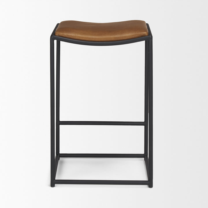 Taniel Brown Leather w/ Black Metal Counter Stool Dining Room Mercana