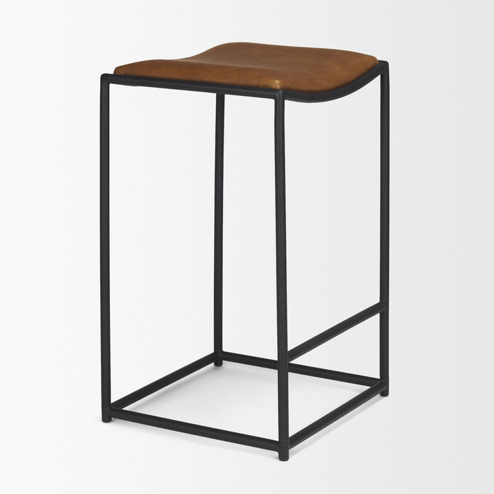 Taniel Brown Leather w/ Black Metal Counter Stool Dining Room Mercana