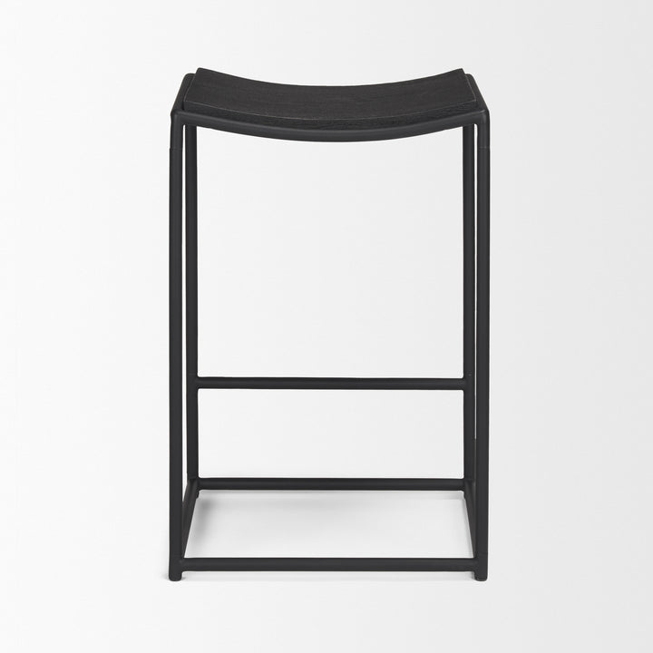 Taniel Textured Black Wood w/ Black Metal Counter Stool Dining Room Mercana