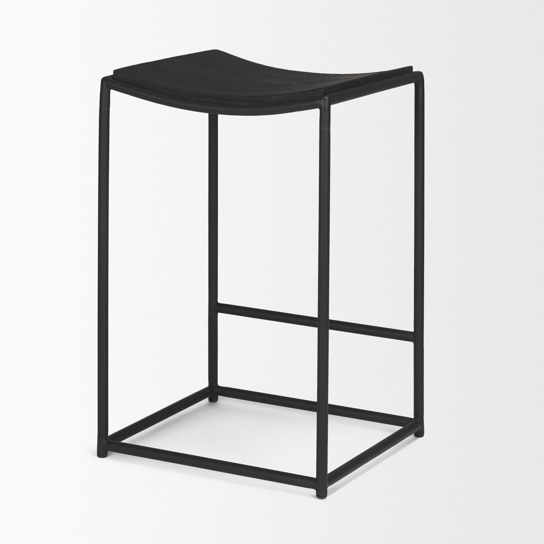 Taniel Textured Black Wood w/ Black Metal Counter Stool Dining Room Mercana