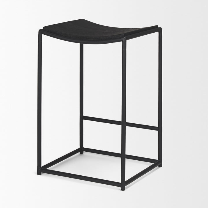 Taniel Textured Black Wood w/ Black Metal Counter Stool Dining Room Mercana