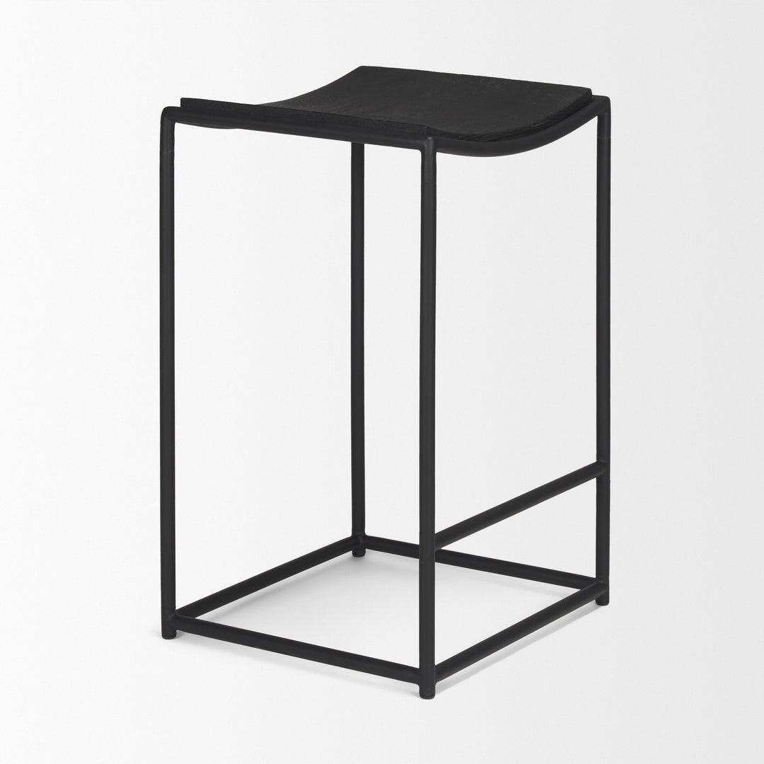 Taniel Textured Black Wood w/ Black Metal Counter Stool Dining Room Mercana