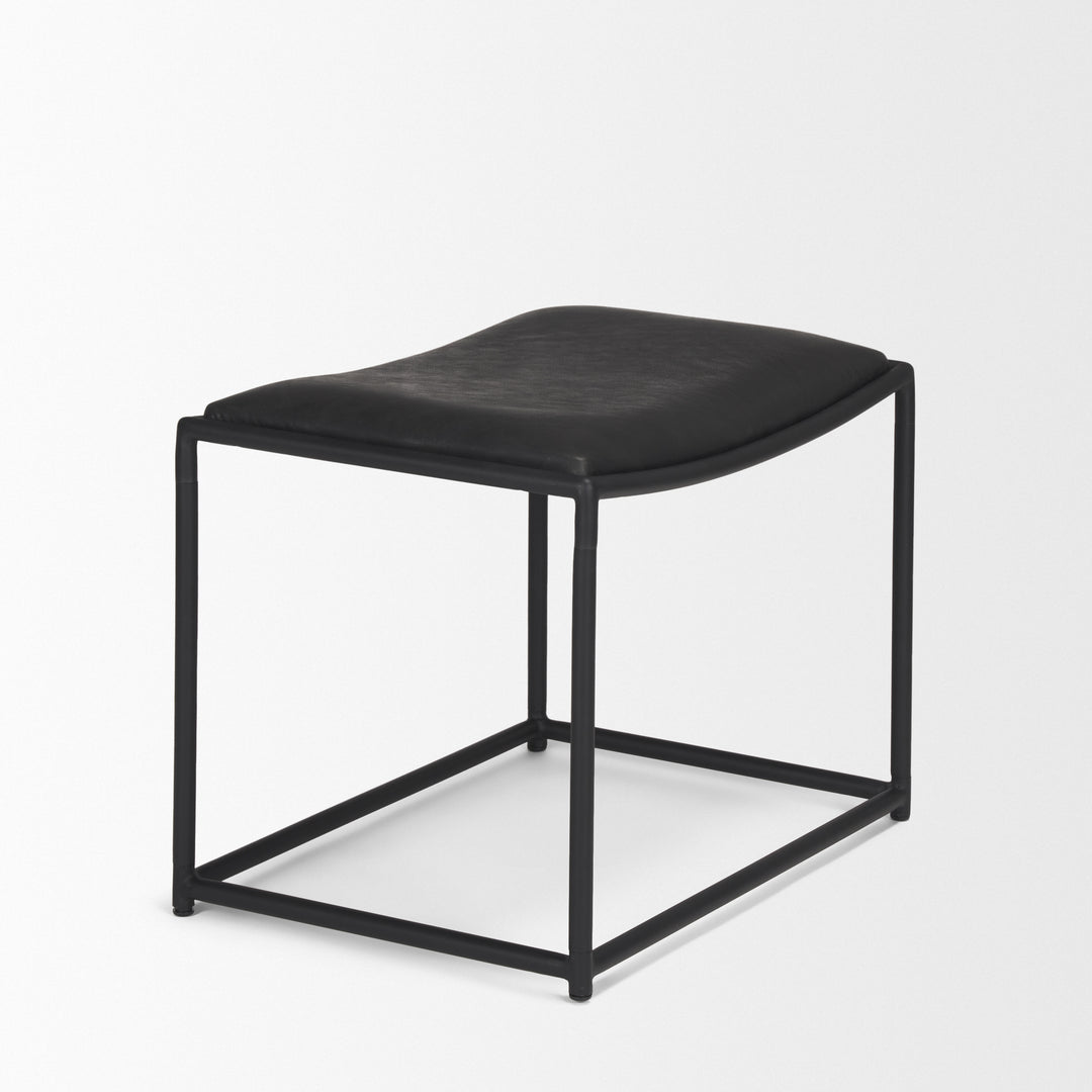 Taniel Black Leather w/ Black Metal Stool Living Room Mercana