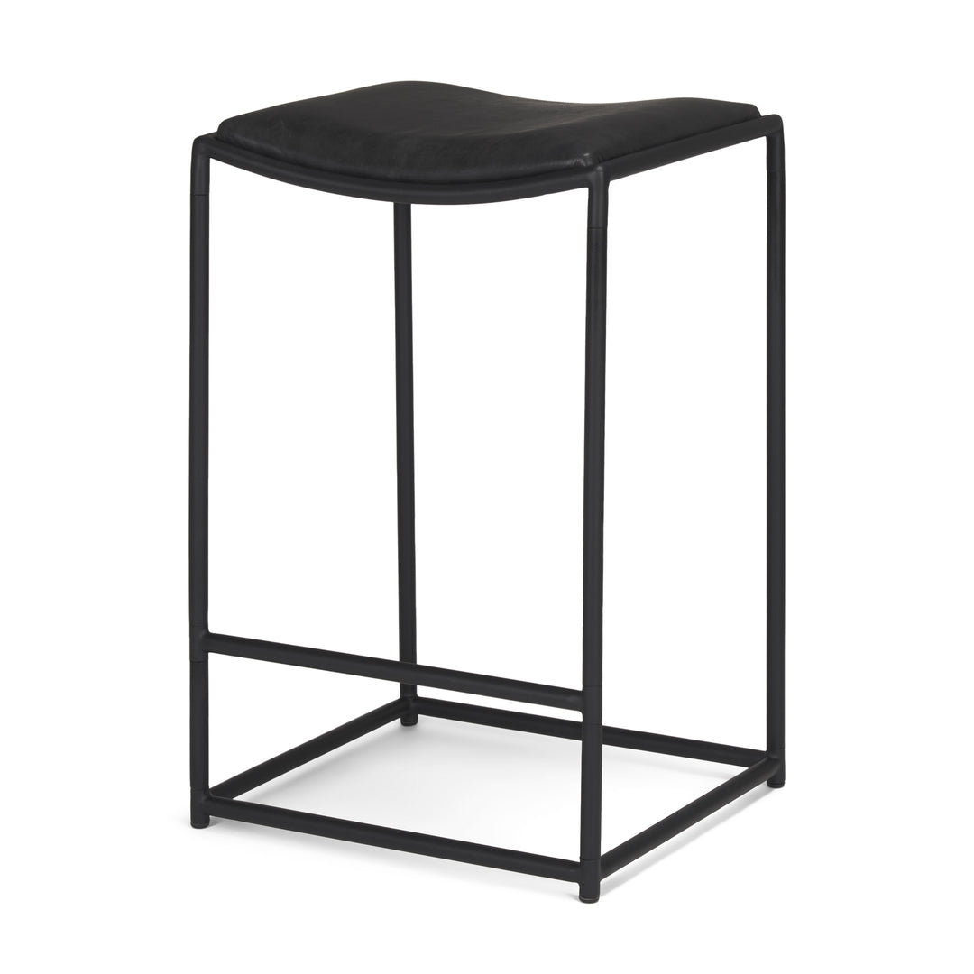 Taniel Black Leather w/ Black Metal Counter Stool Dining Room Mercana