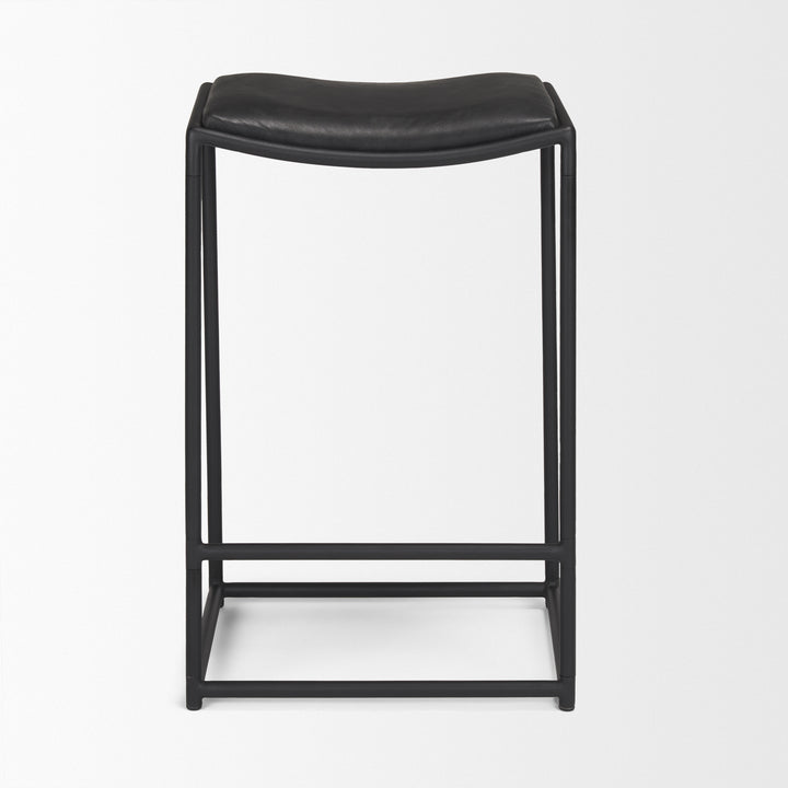 Taniel Black Leather w/ Black Metal Counter Stool Dining Room Mercana