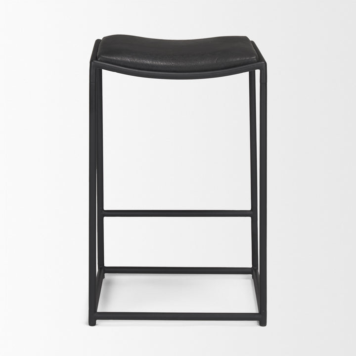 Taniel Black Leather w/ Black Metal Counter Stool Dining Room Mercana