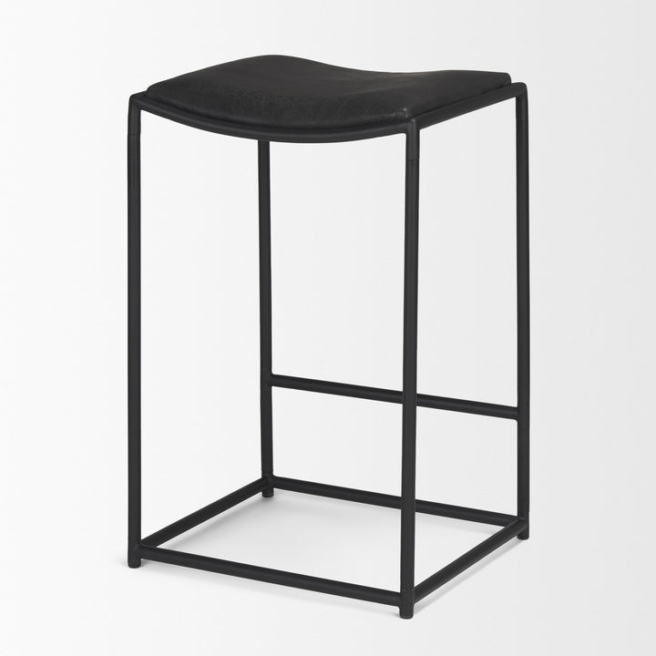 Taniel Black Leather w/ Black Metal Counter Stool Dining Room Mercana