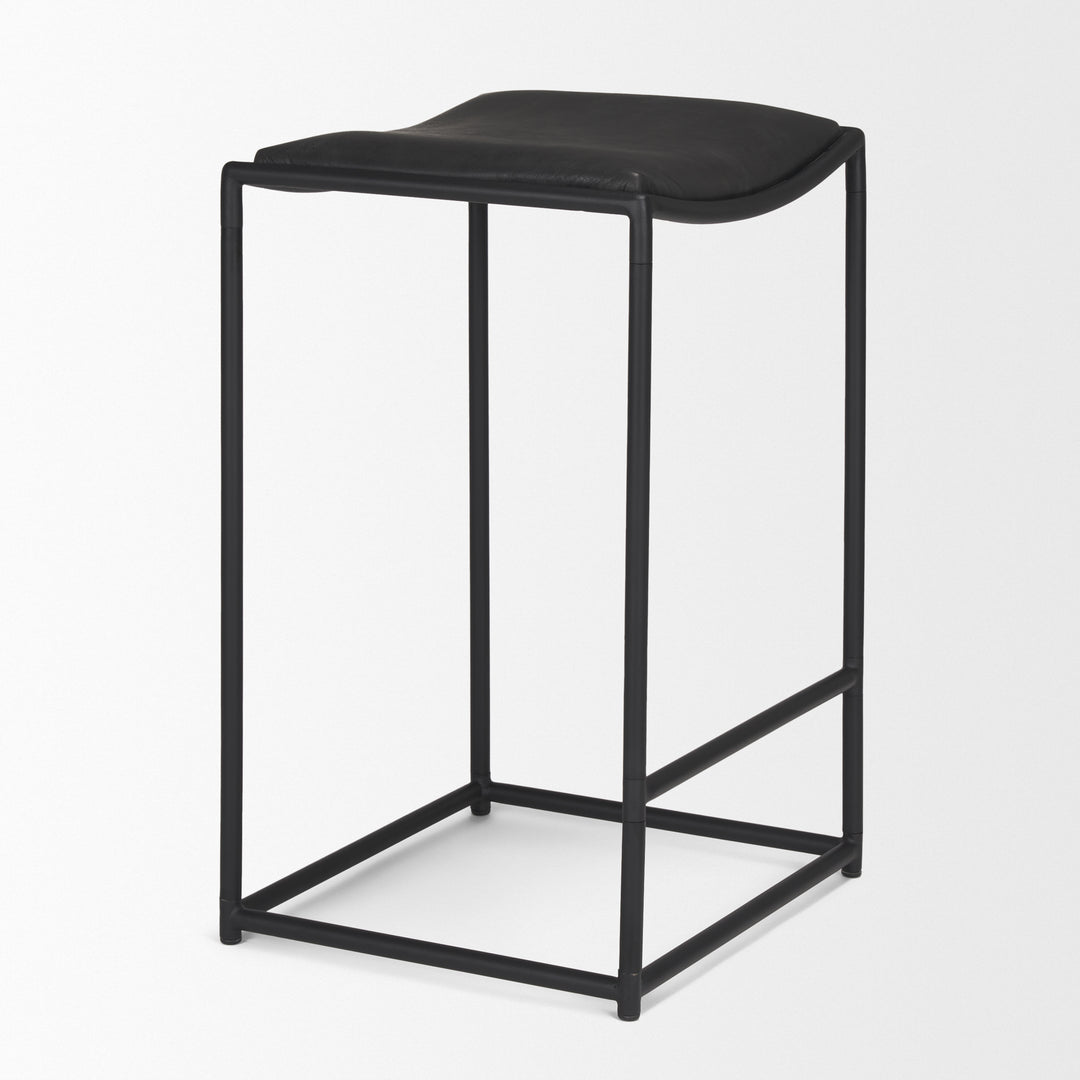 Taniel Black Leather w/ Black Metal Counter Stool Dining Room Mercana