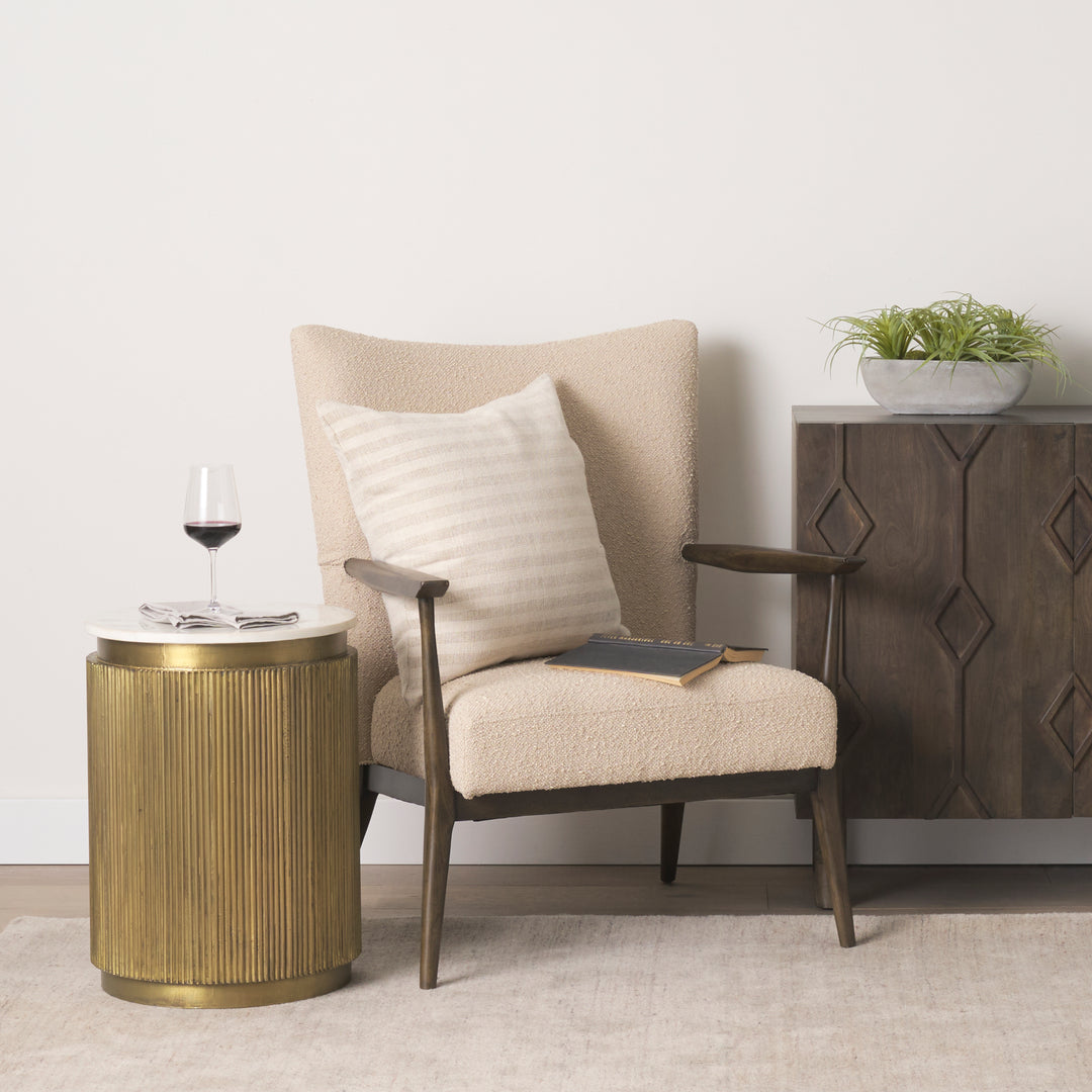 Satima White Marble w/ Gold Metal Round Fluted Accent Table Dining Room Mercana