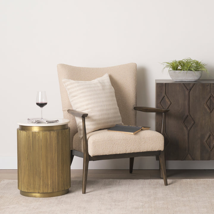 Satima White Marble w/ Gold Metal Round Fluted Accent Table Dining Room Mercana