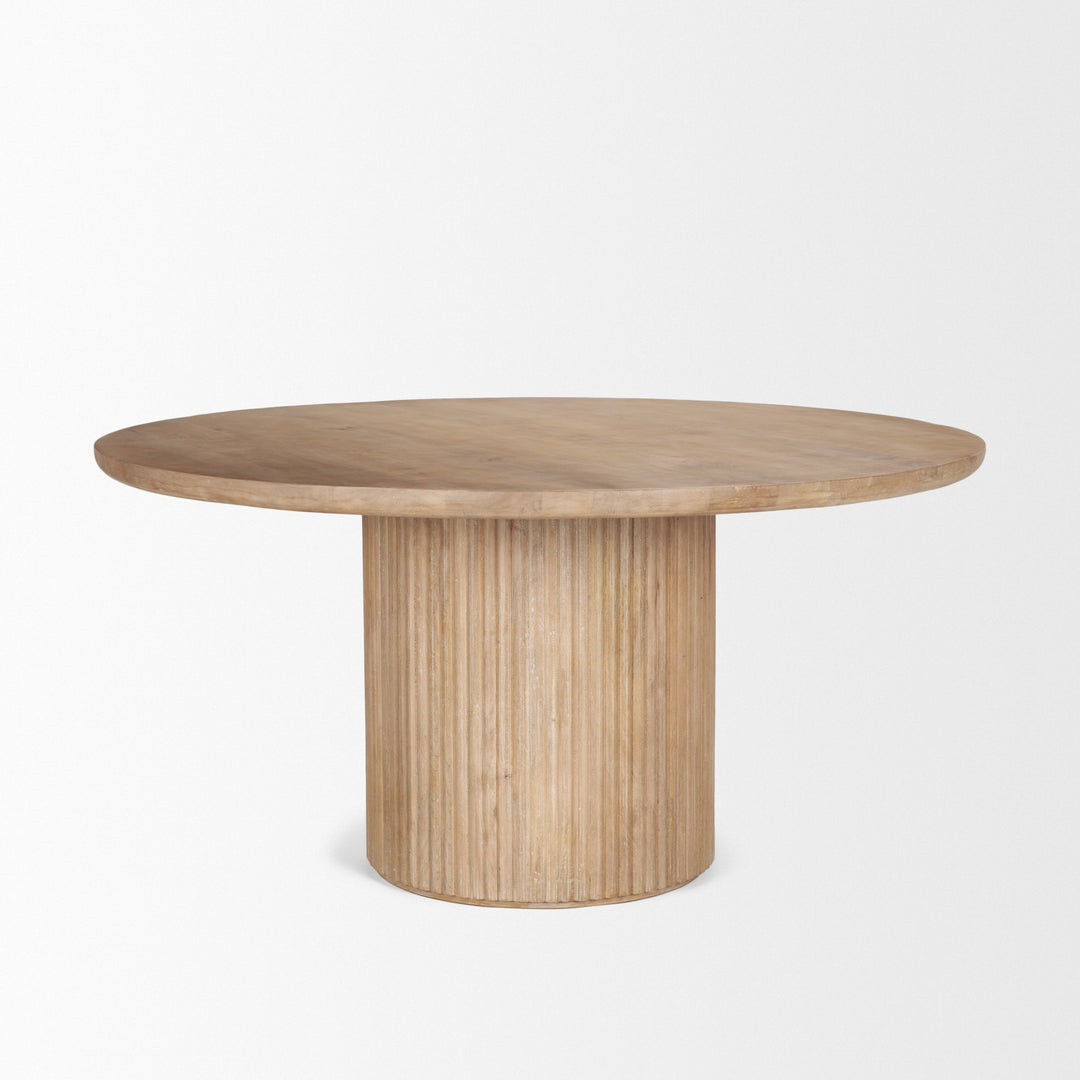 Terra Light Brown Wood Round Fluted Dining Table Dining Room Mercana