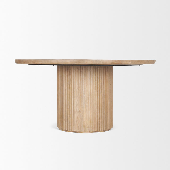 Terra Light Brown Wood Round Fluted Dining Table Dining Room Mercana