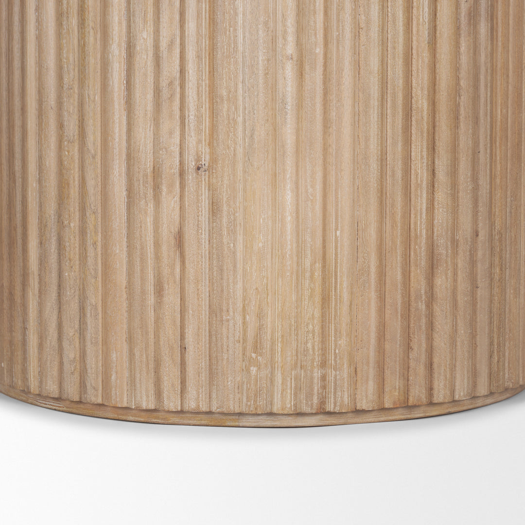 Terra Light Brown Wood Round Fluted Dining Table Dining Room Mercana