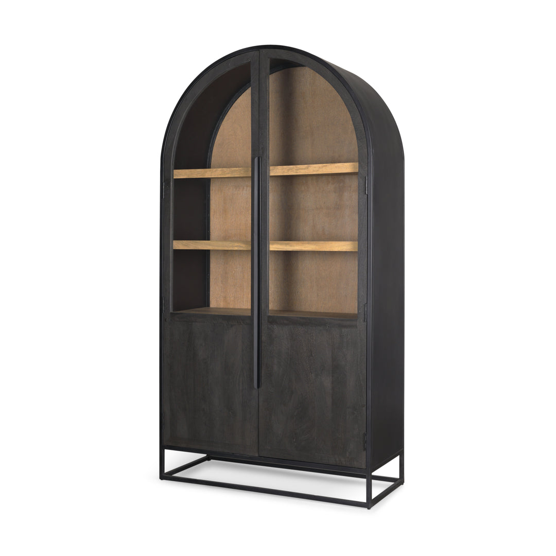 Sloan 80.5H Black Wood W/Black Metal Frame Arched Cabinet Decor Mercana