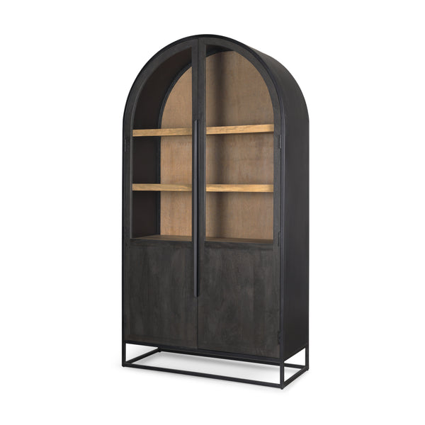 Sloan Black Wood W/Black Metal Frame Arched Cabinet