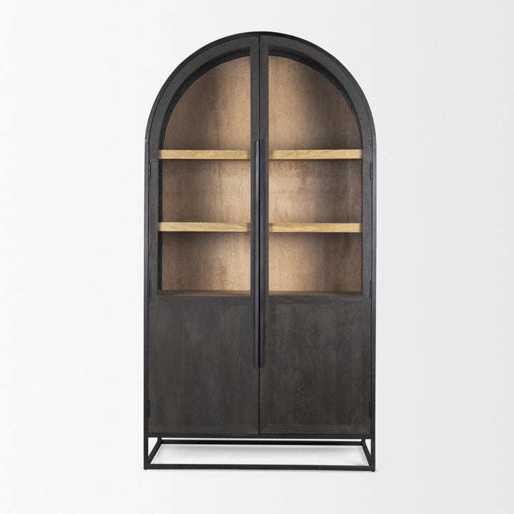 Sloan 80.5H Black Wood W/Black Metal Frame Arched Cabinet Decor Mercana