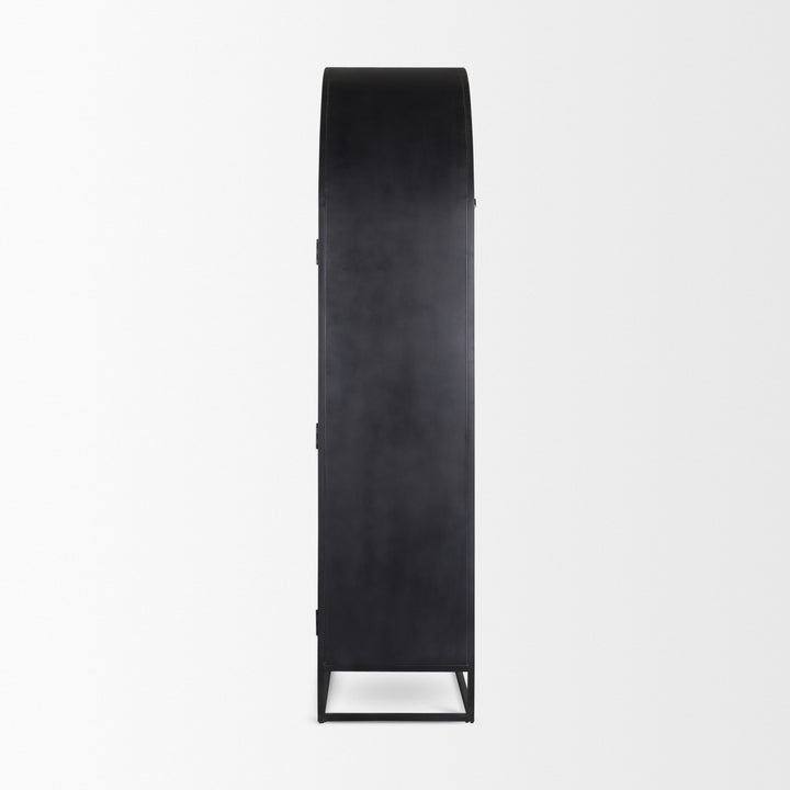Sloan 80.5H Black Wood W/Black Metal Frame Arched Cabinet Decor Mercana