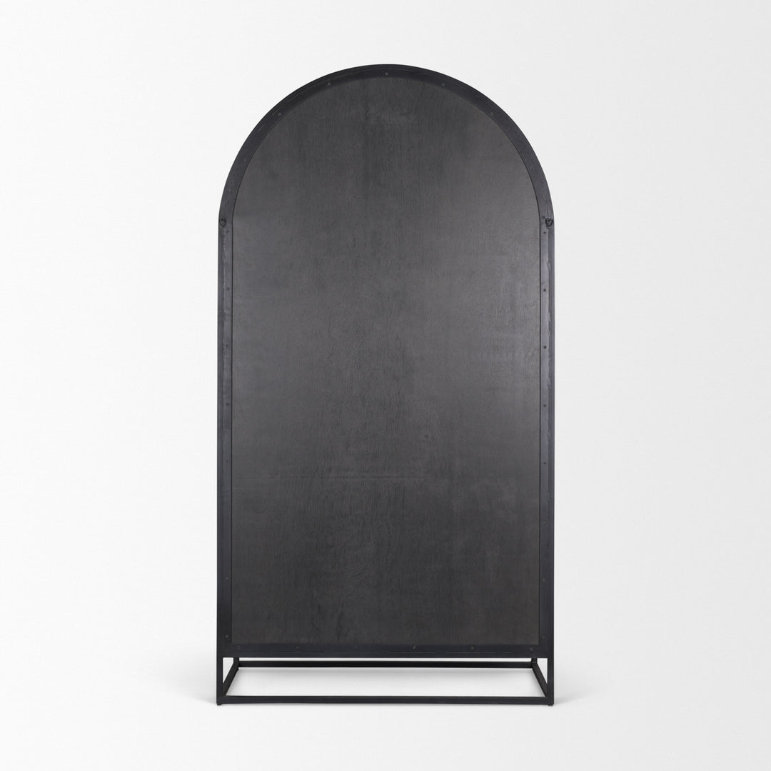 Sloan 80.5H Black Wood W/Black Metal Frame Arched Cabinet Decor Mercana