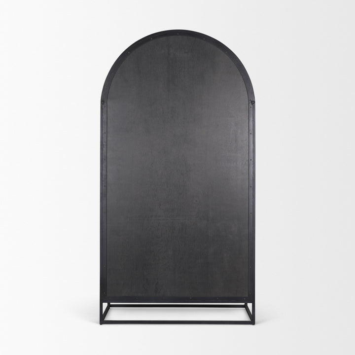 Sloan 80.5H Black Wood W/Black Metal Frame Arched Cabinet Decor Mercana