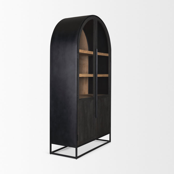 Sloan 80.5H Black Wood W/Black Metal Frame Arched Cabinet Decor Mercana