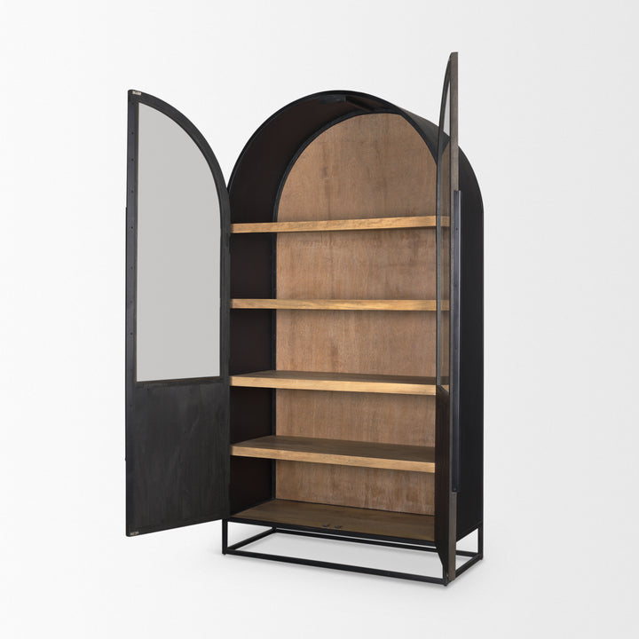 Sloan 80.5H Black Wood W/Black Metal Frame Arched Cabinet Decor Mercana