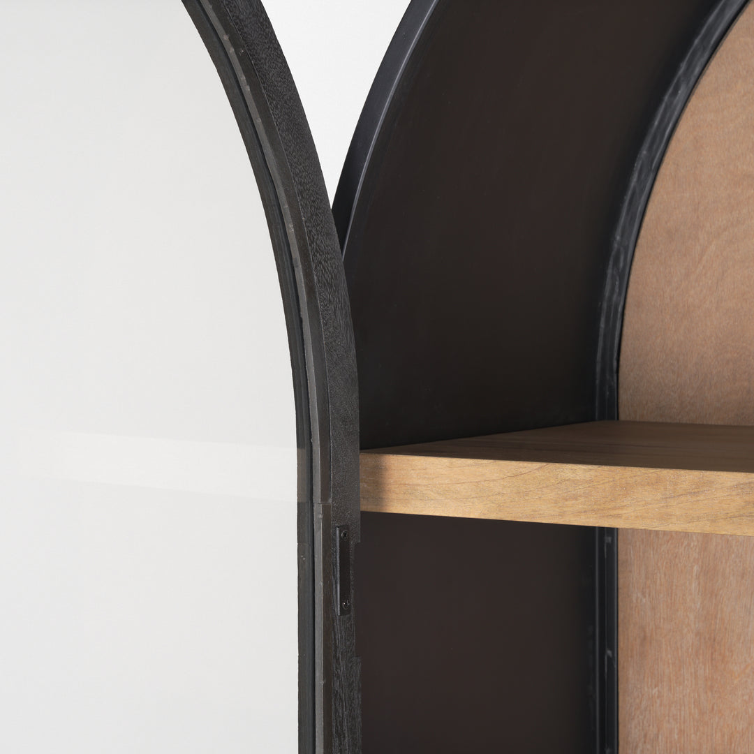 Sloan 80.5H Black Wood W/Black Metal Frame Arched Cabinet Decor Mercana