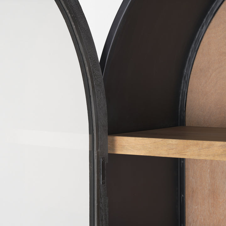 Sloan 80.5H Black Wood W/Black Metal Frame Arched Cabinet Decor Mercana