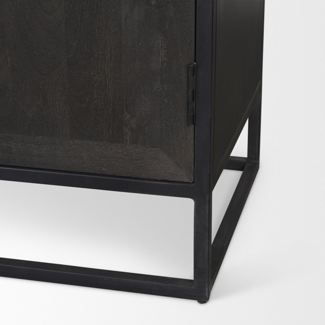 Sloan 80.5H Black Wood W/Black Metal Frame Arched Cabinet Decor Mercana