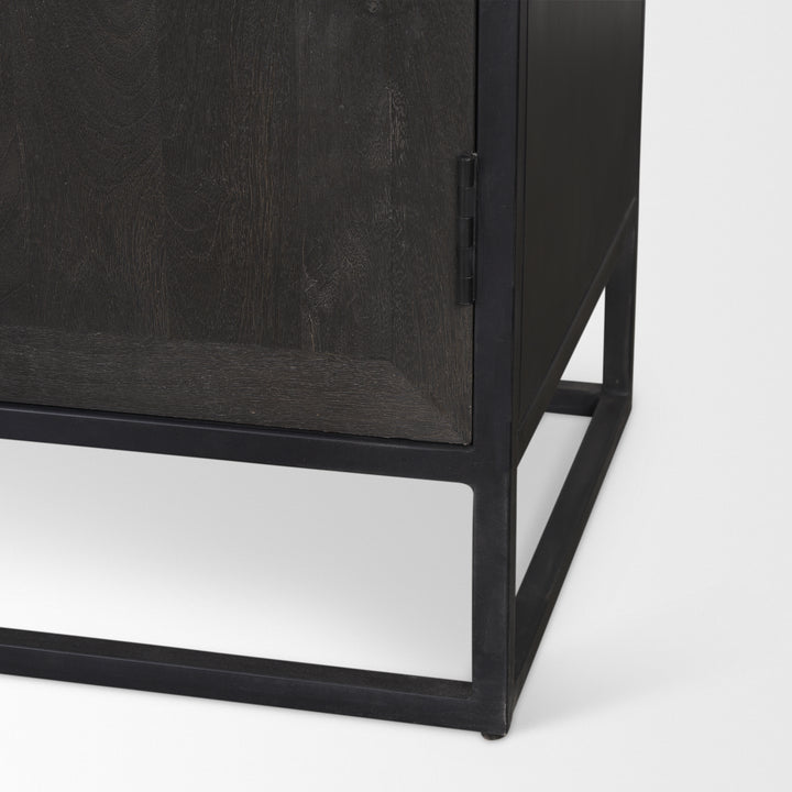Sloan 80.5H Black Wood W/Black Metal Frame Arched Cabinet Decor Mercana