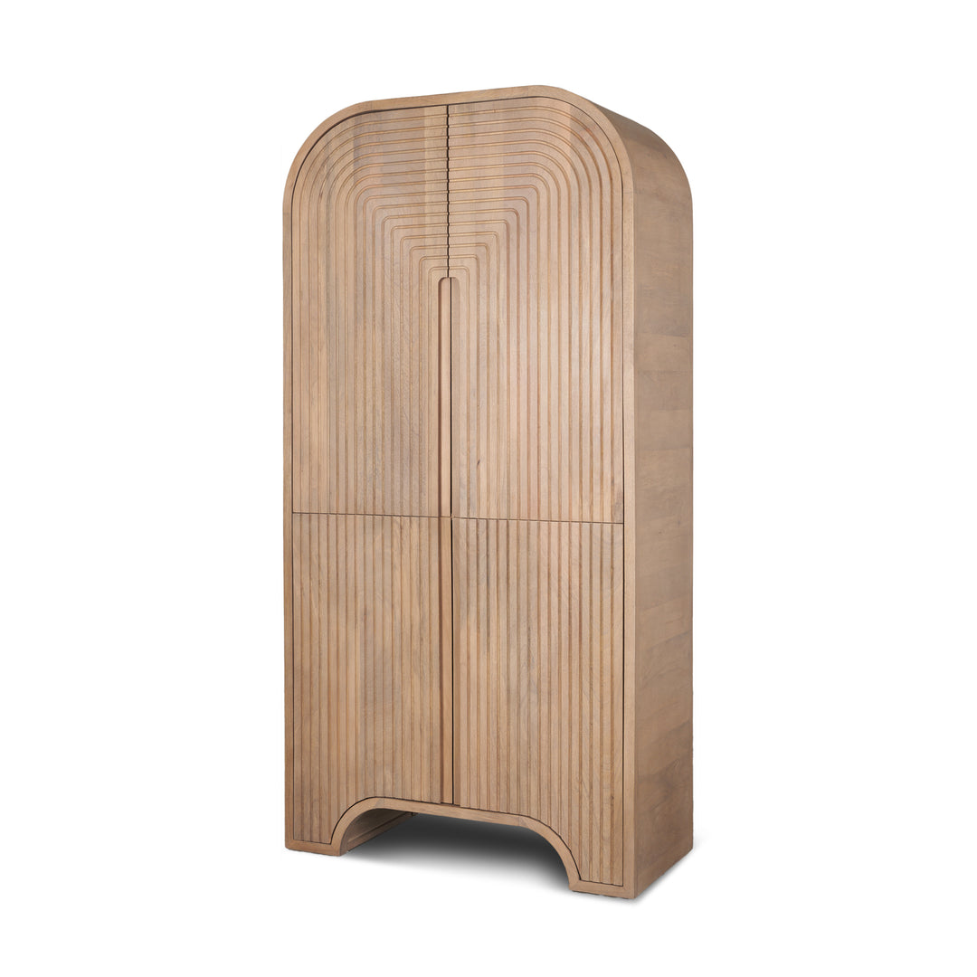Sorina Reverse Fluted Light Brown Wood Curio Cabinet Living Room Mercana