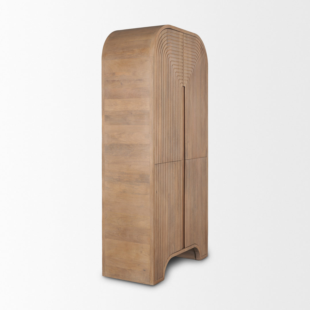Sorina Reverse Fluted Light Brown Wood Curio Cabinet Living Room Mercana