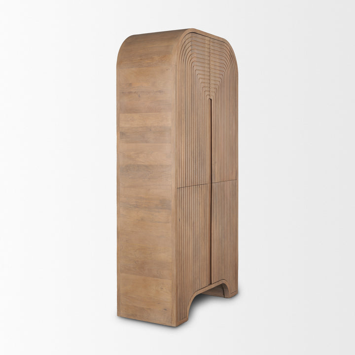 Sorina Reverse Fluted Light Brown Wood Curio Cabinet Living Room Mercana