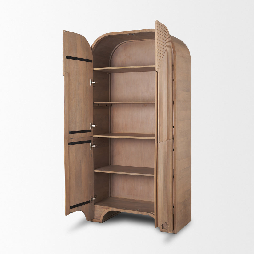 Sorina Reverse Fluted Light Brown Wood Curio Cabinet Living Room Mercana