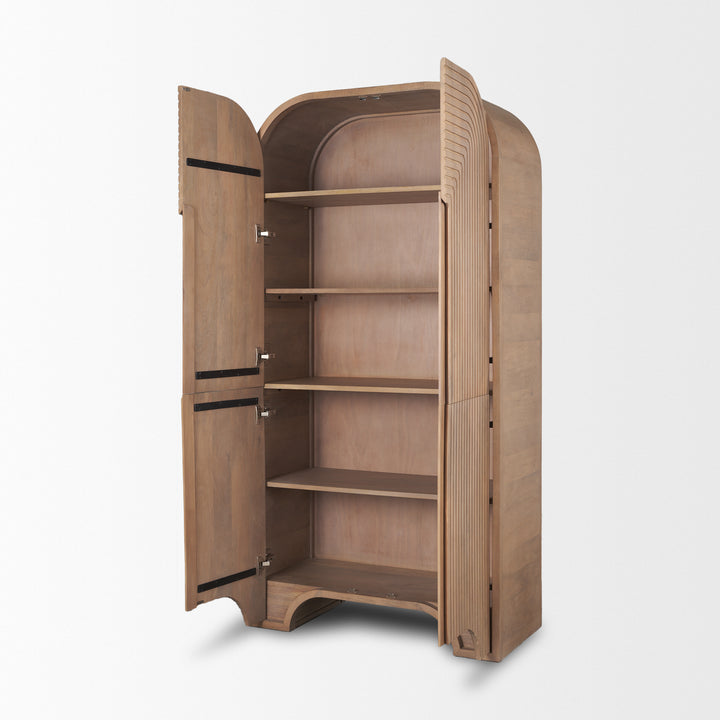 Sorina Reverse Fluted Light Brown Wood Curio Cabinet Living Room Mercana