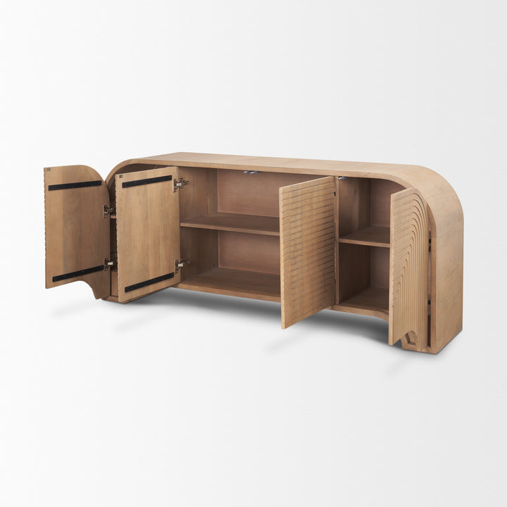 Sorina Reverse Fluted Light Brown Wood Sideboard Dining Room Mercana
