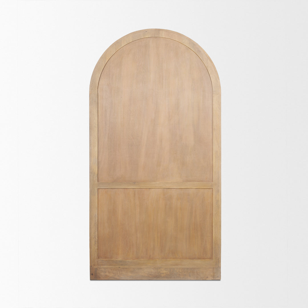 Suri Light Brown Wood W/Glass Doors Arched Curio Cabinet Living Room Mercana