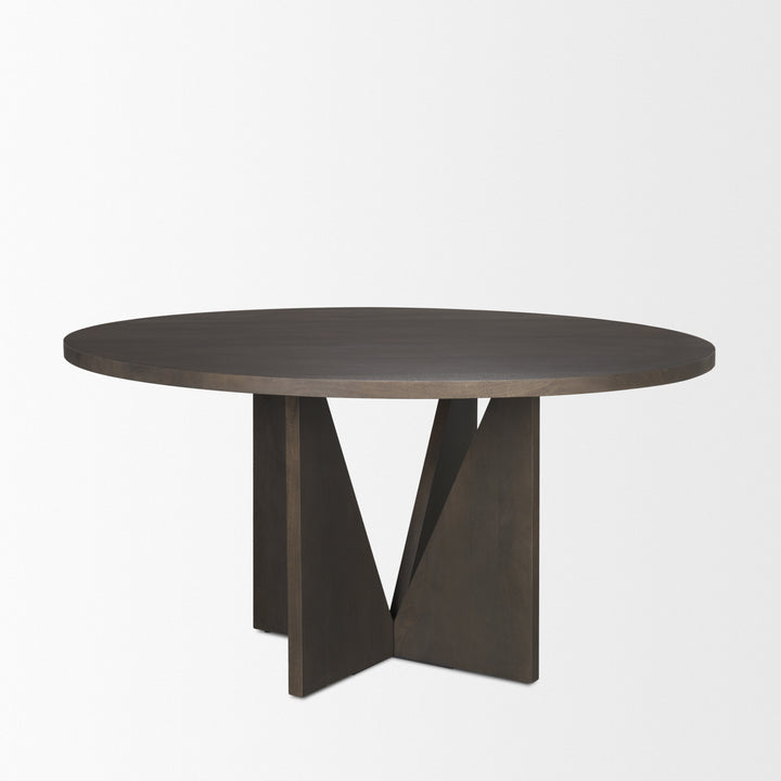 Tarro 60" Round Textured Espresso Wood w/ Geometrical Base Dining Table Dining Room Mercana