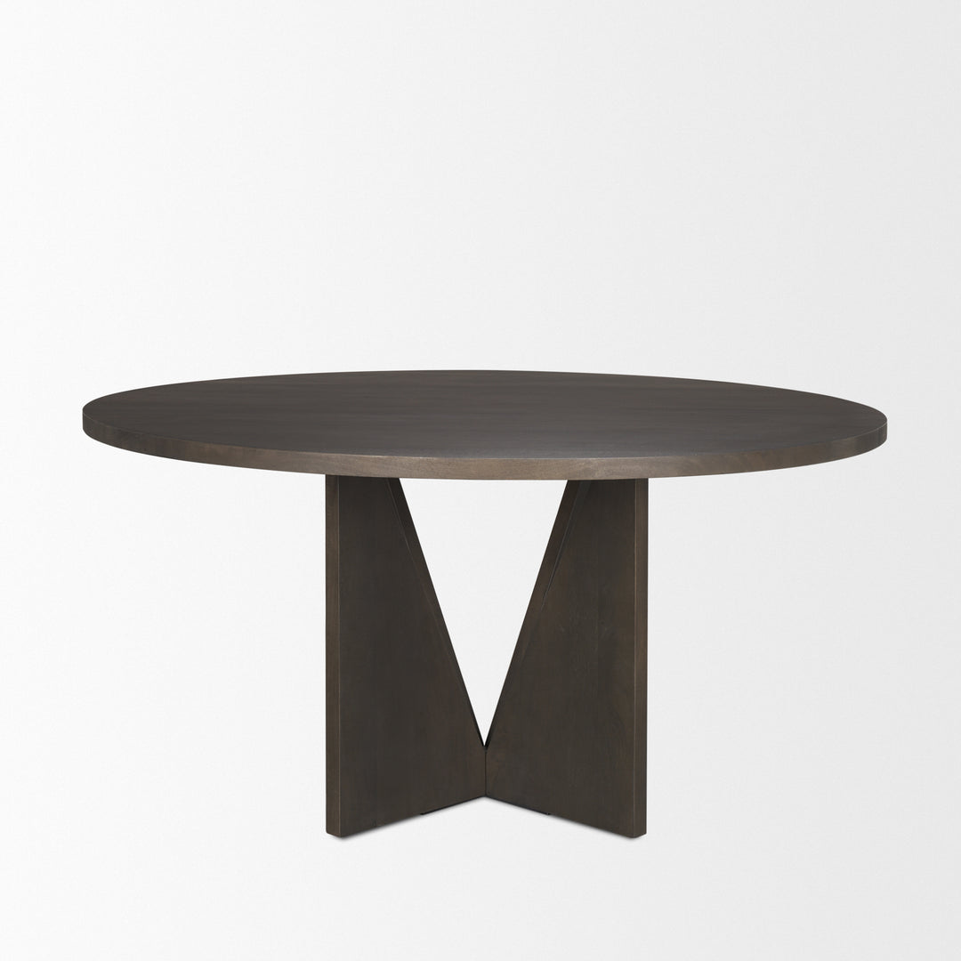 Tarro 60" Round Textured Espresso Wood w/ Geometrical Base Dining Table Dining Room Mercana