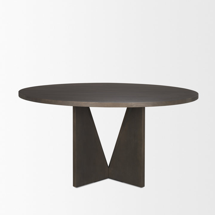 Tarro 60" Round Textured Espresso Wood w/ Geometrical Base Dining Table Dining Room Mercana