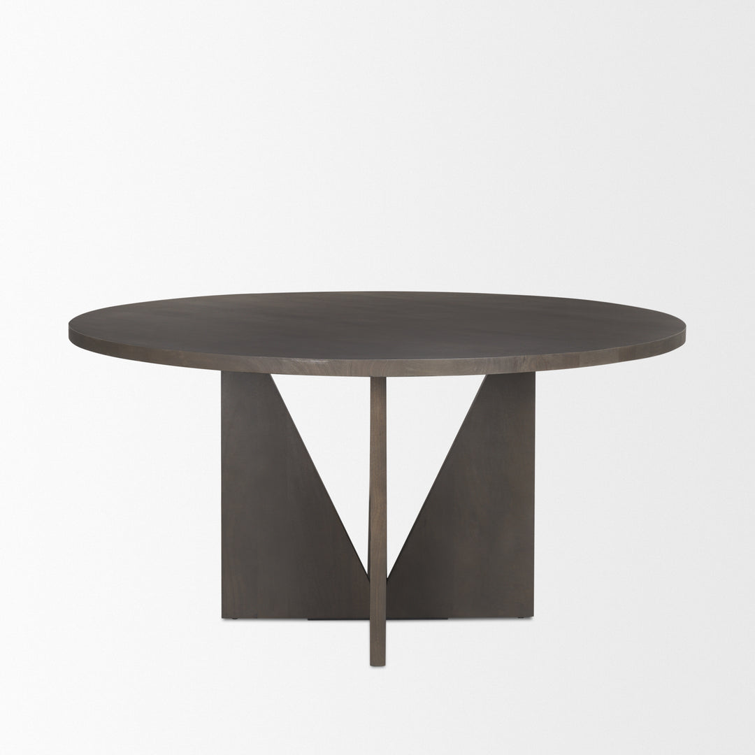 Tarro 60" Round Textured Espresso Wood w/ Geometrical Base Dining Table Dining Room Mercana