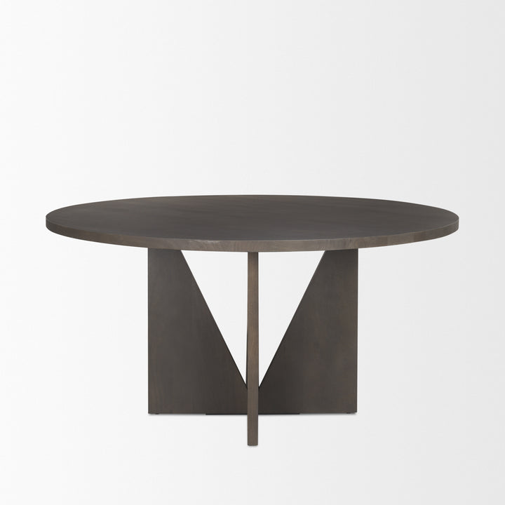 Tarro 60" Round Textured Espresso Wood w/ Geometrical Base Dining Table Dining Room Mercana